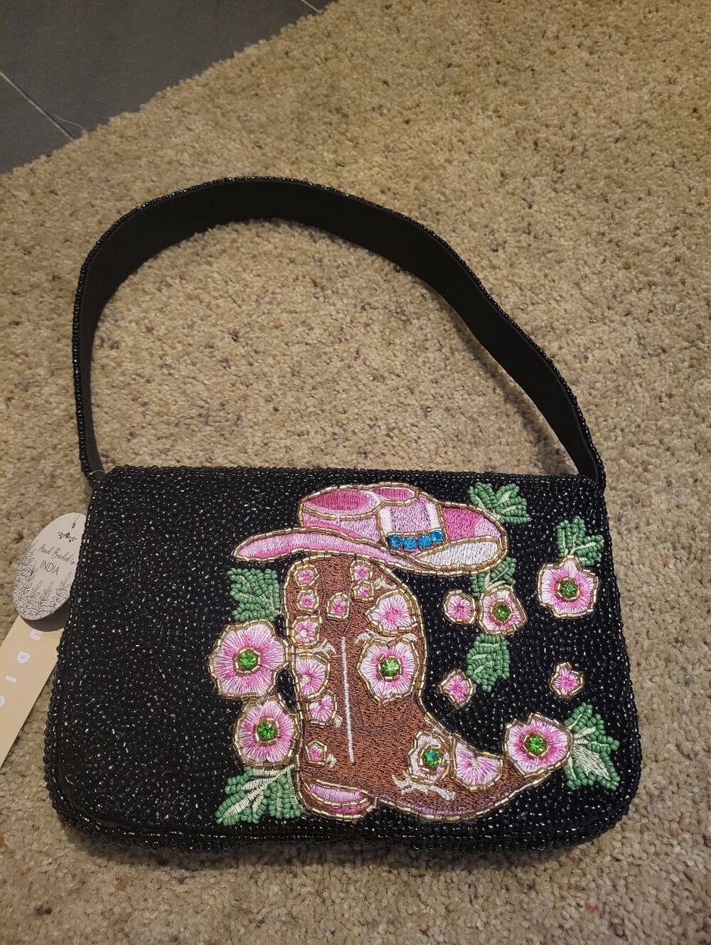 Beaded Cowgirl Boot Shoulder Bag Purse Handmade India Western Handbag TikTok New